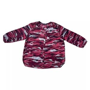 NYDJ Blouse Tunic Top Women L Red Camouflage Print 3/4 Sleeve Pleated hidden